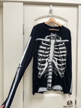 Spirit Halloween Black Shirt with White Skeleton Print